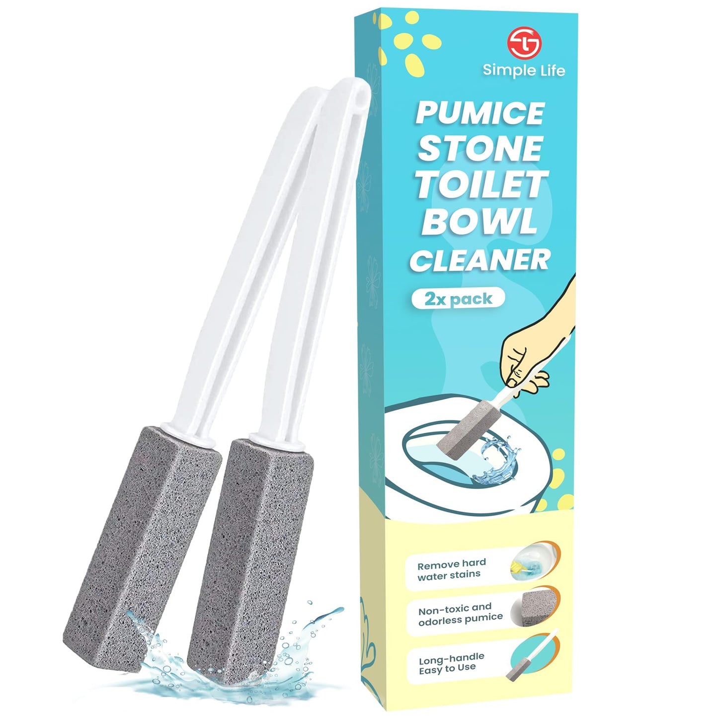 Simple Life Pumice Stone Toilet Bowl Cleaner | Toilet Pumice Stone with Extra Long Handle | Scouring Stick for Toilet Cleaning, Stain Removal on