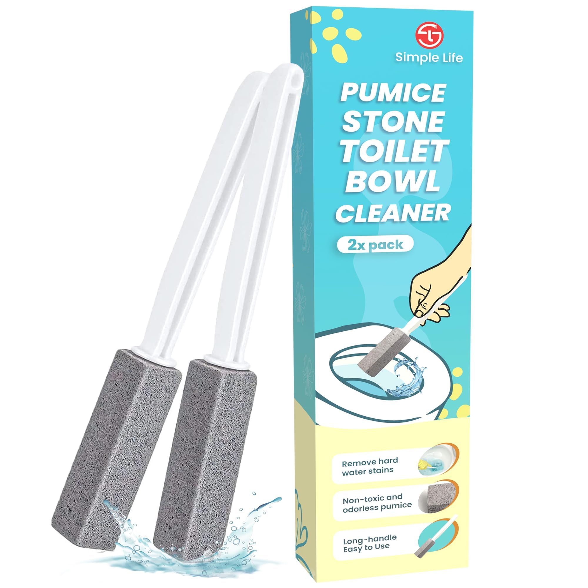 Simple Life Pumice Stone Toilet Bowl Cleaner | Toilet Pumice Stone with Extra Long Handle | Scouring Stick for Toilet Cleaning, Stain Removal on