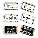 Black & Gold 50th Birthday Party Mini Candy Bar Wrapper Stickers - 50th Birthday Party Favors - Pack of 54