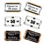 Black & Gold 50th Birthday Party Mini Candy Bar Wrapper Stickers - 50th Birthday Party Favors - Pack of 54
