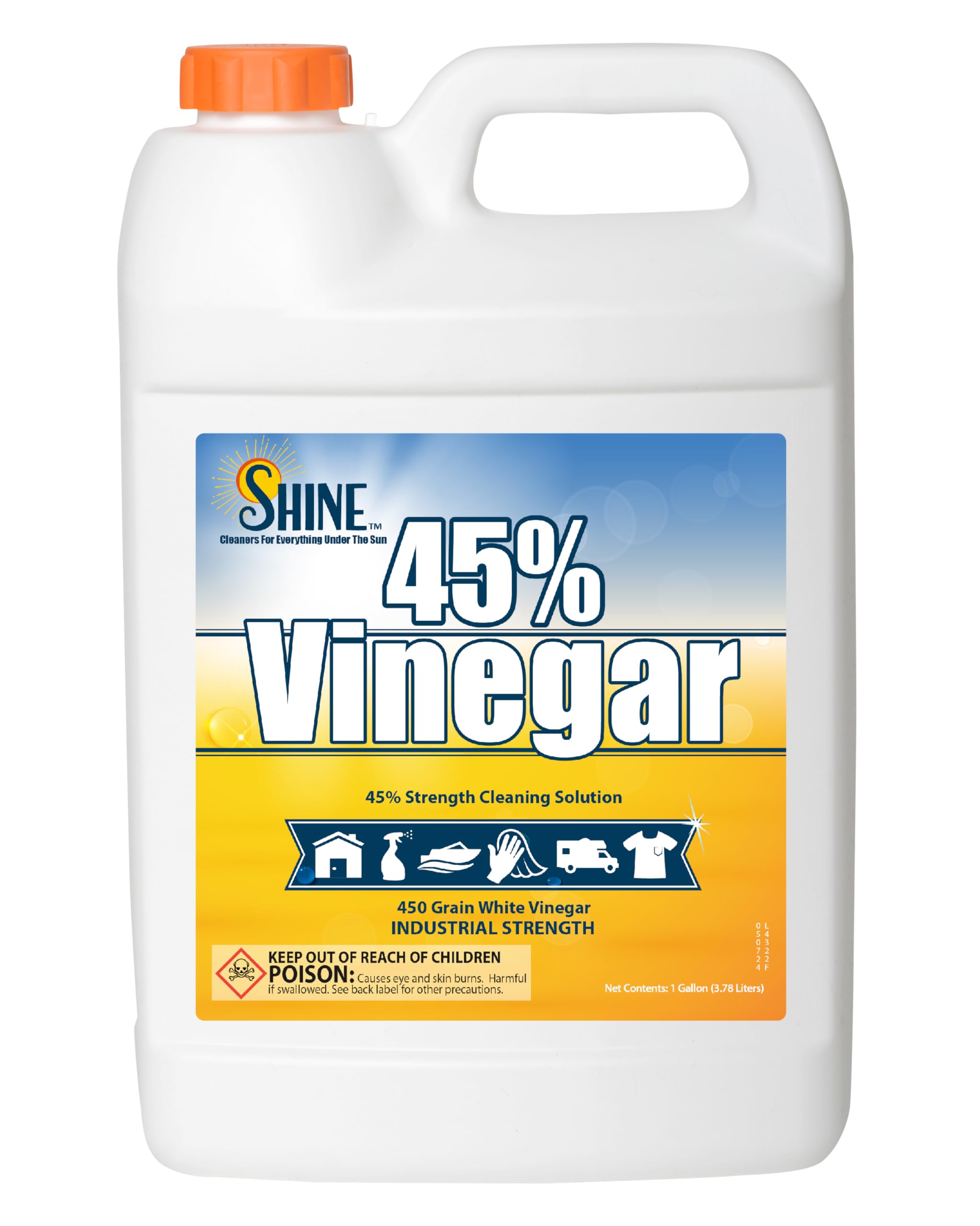 Energen of Carolina 45 Percent White Vinegar, 450 Grain Vinegar Concentrate, 1 Gallon of Natural Concentrated Industrial Vinegar, 1 Gallon (128 Fl oz