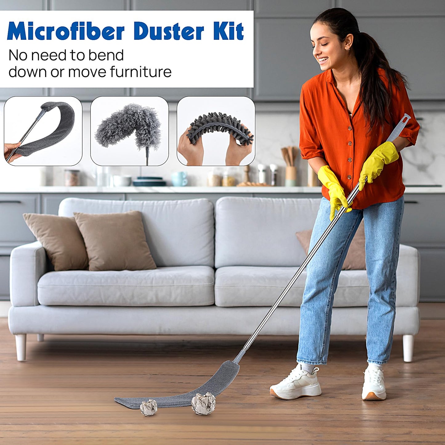 Dusters for Cleaning, Feather Duster Set, 10PCS Duster with Extension Pole Up to 100'' - Extendable, Bendable, and Washable for Ceilings, Chandeliers