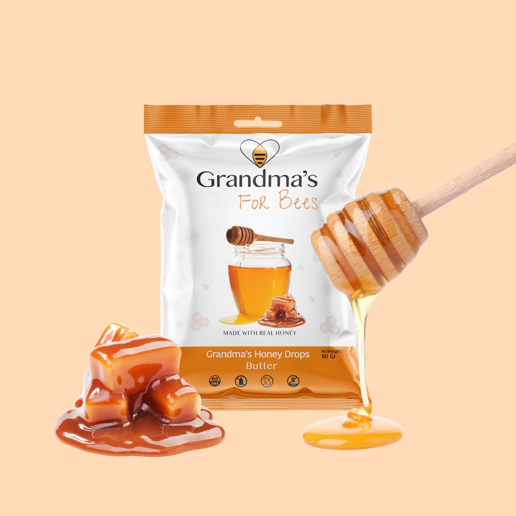 Grandma's Honeydrops | Honey and Butterscotch 80g X Pack of 4