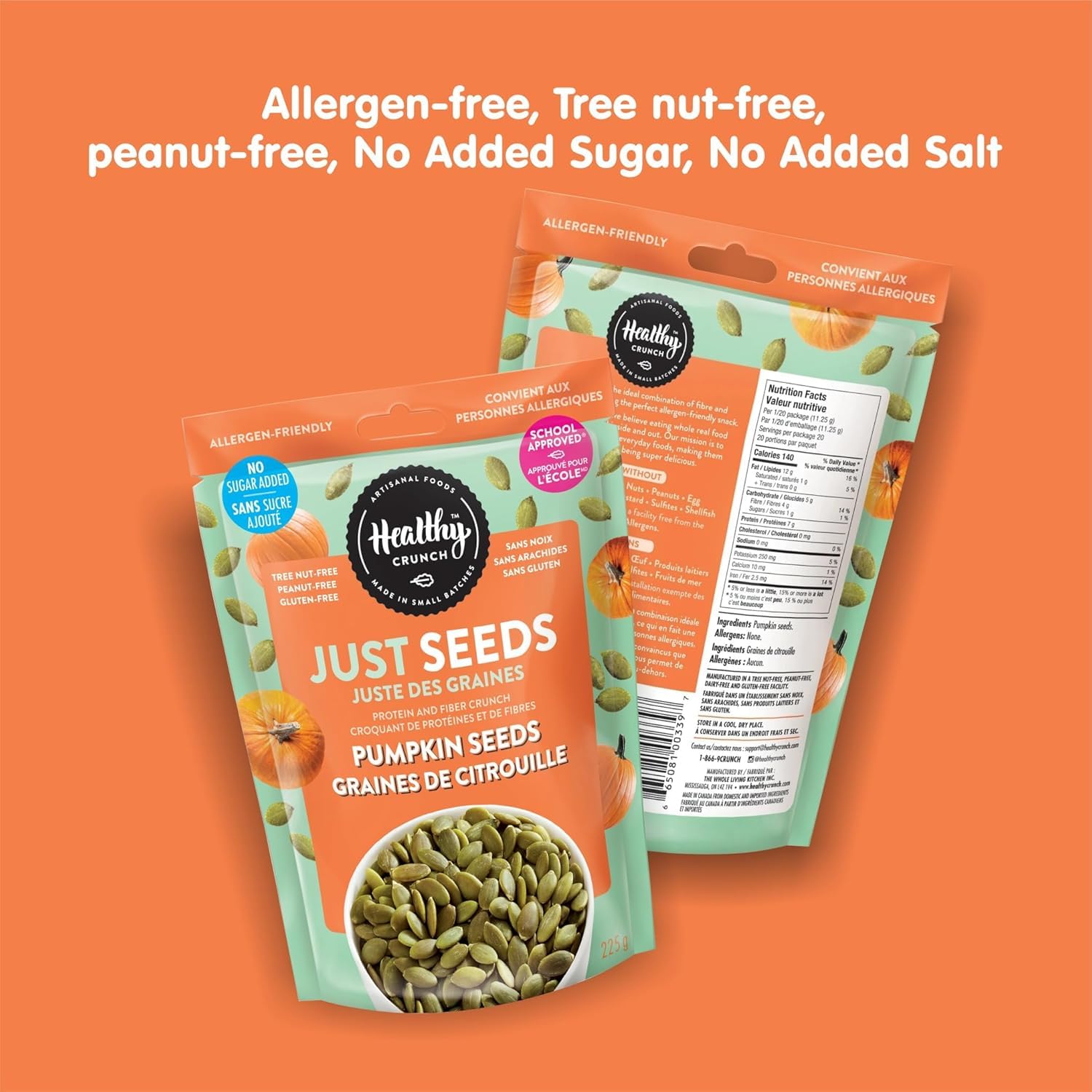 Healthy Crunch - Just Seeds - Pumpkin Seeds 225g x 6 Units - No Added Salted - Raw Seeds - No Added Oil - No Added Sugar - Peanut-Free - Tree Nut-Free