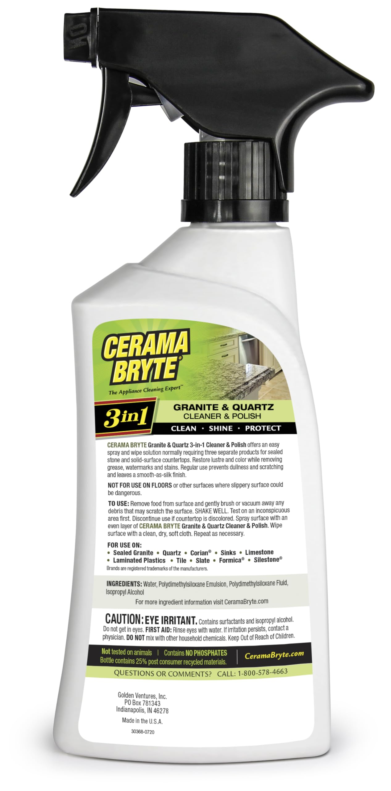 Cerama Bryte Granite and Quartz Daily Cleaner & Polish Safely Also Use On Marble Soapstone Quartz Quartzite Slate Limestone Corian Laminate Tile