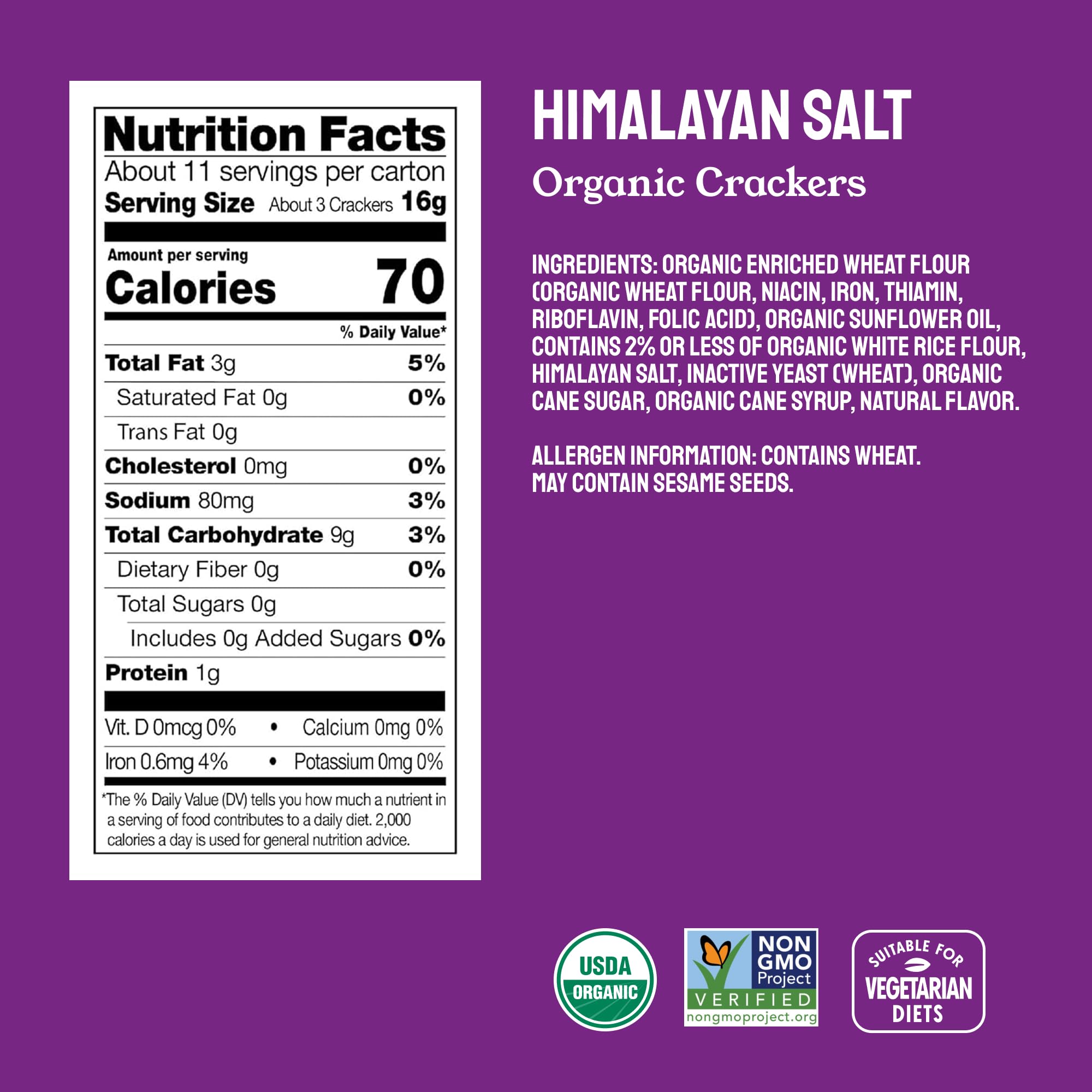 Milton's Organic Crackers, Himalayan Salt - Certified Organic, Non-GMO Project Verified, Kosher, Made With Real Pink Himalayan Salt, Great