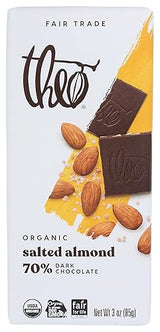 Theo Salted Almond Organic Dark Chocolate Bar, 70% Cacao, 1 Bar | Vegan, Fair Trade