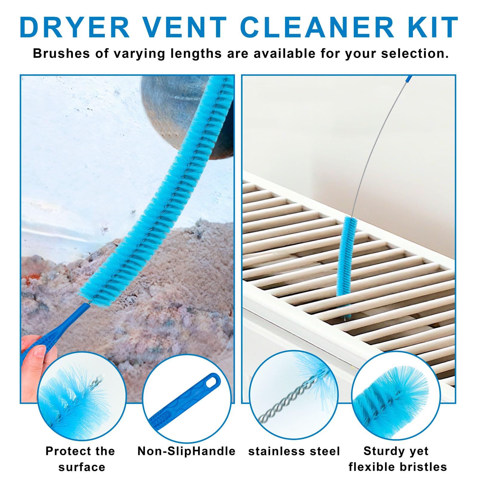 4 Pieces Dryer Vent Cleaner Kit with Lint Brush - Professional Dryer Vent Brush, Flexible Cleaning Tools for Lint Trap, Appliance Brush & Dryer