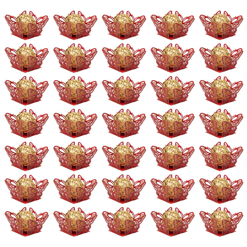 DONGKER Chocolate Truffle Wrappers Paper,50 PCS Butterfly Hollow Truffle Cup Dessert Liners for Wedding Party Supplies Chocolate Packaging Dessert