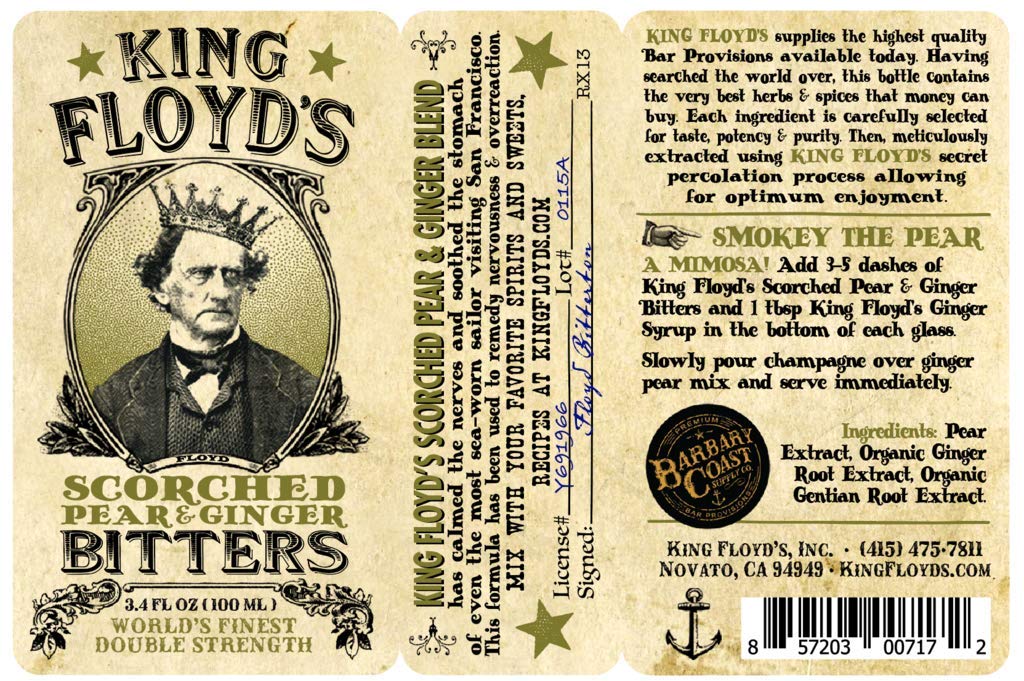 King Floyd's Artisanal Scorched Pear & Ginger Bitters, Hand Crafted, Made from the Torched Carmalized Pears, Unique Bitters for Unique Cocktail, 0.5oz