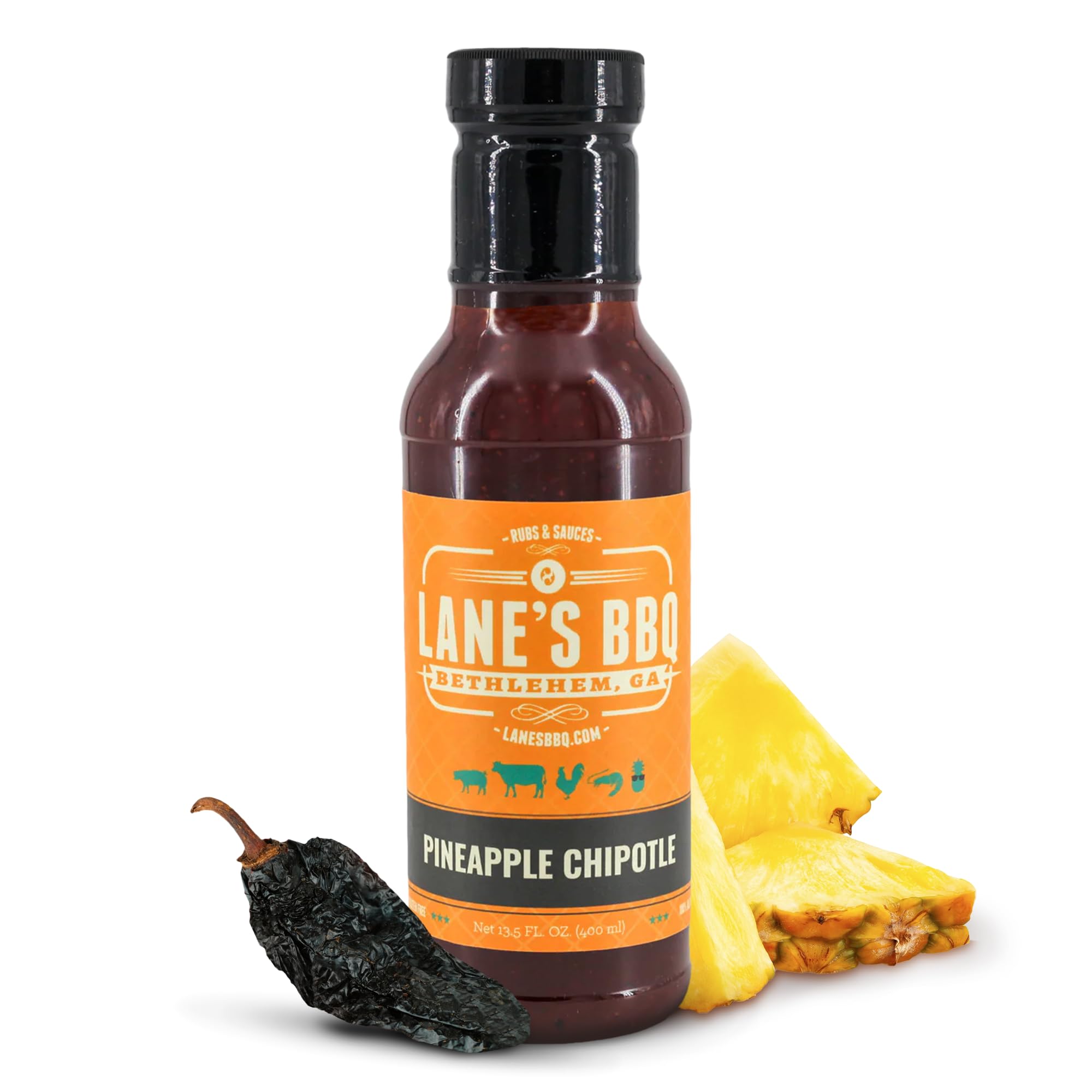 Lane's Pineapple Chipotle BBQ Sauce, All-Natural Tropically Inspired Barbecue Sauce, Goes Great with Chicken, Pulled Pork & Brisket, No MSG, No