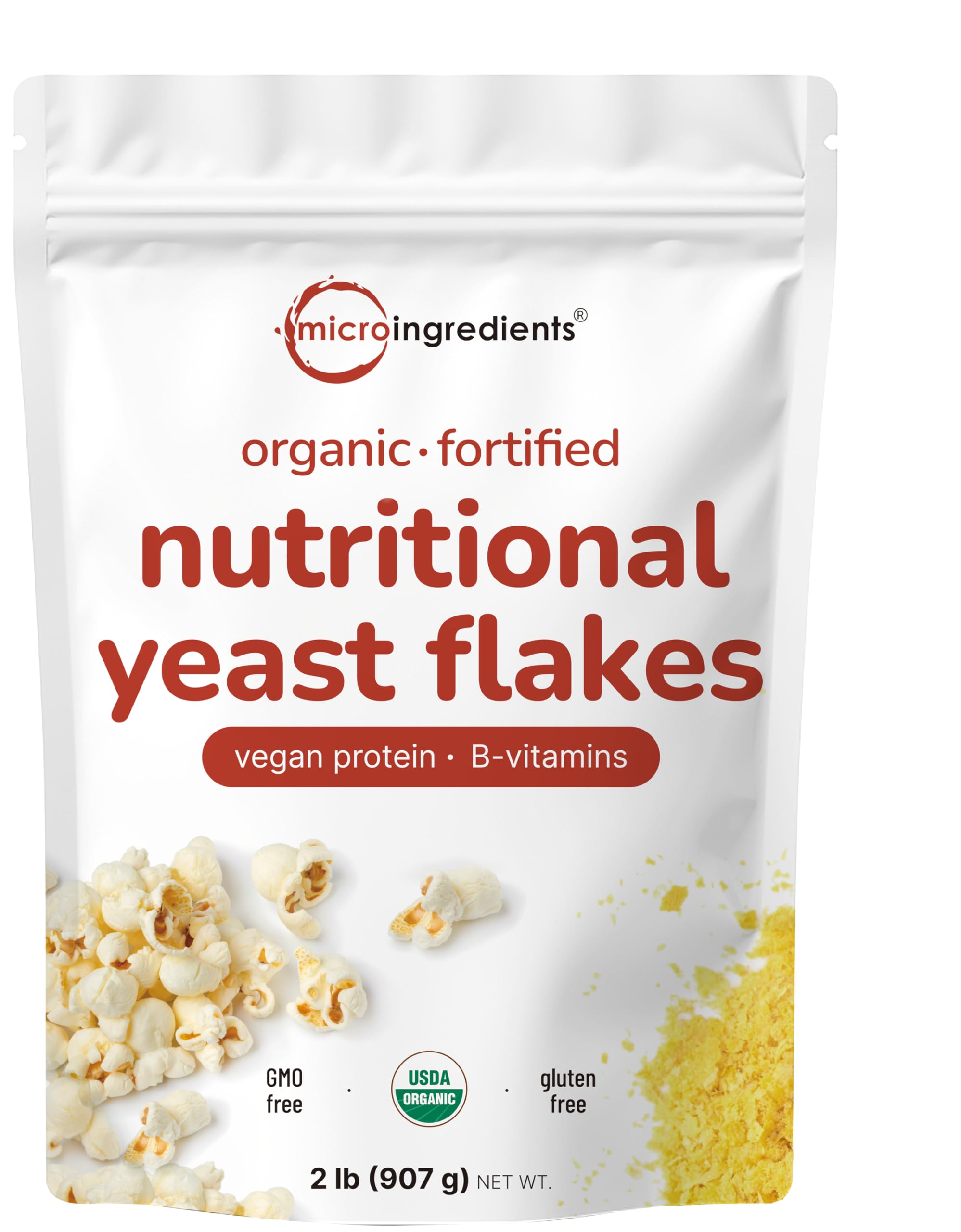 Micro Ingredients Organic Fortified Nutritional Yeast Flakes, 2lb (32oz) | Rich in Vegan Protein, B Vitamins, & Beta-Glucans | Keto Friendly, Dairy