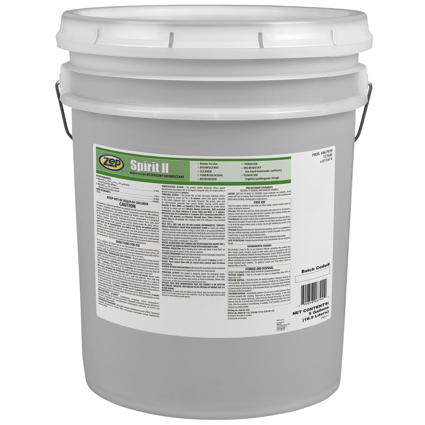 Zep Spirit II Detergent Disinfectant - 5 Gallon (Each) 67939 - Ready-To-Use