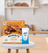 4x Nonnis Biscotti Salted Caramel 6.72 OZ Bundle with Hand Sanitizing Wipes - Crunchy Italian Biscotti with Caramel Flavor Plus Convenient Wipes