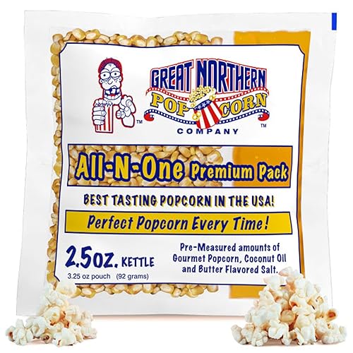 Movie Theater Style 12-Count Popcorn Packs-Pre-Measured 2.5 Ounce All-in-One Kernel, Salt, Oil Packets for Popping Machines by Great Northern Popcorn