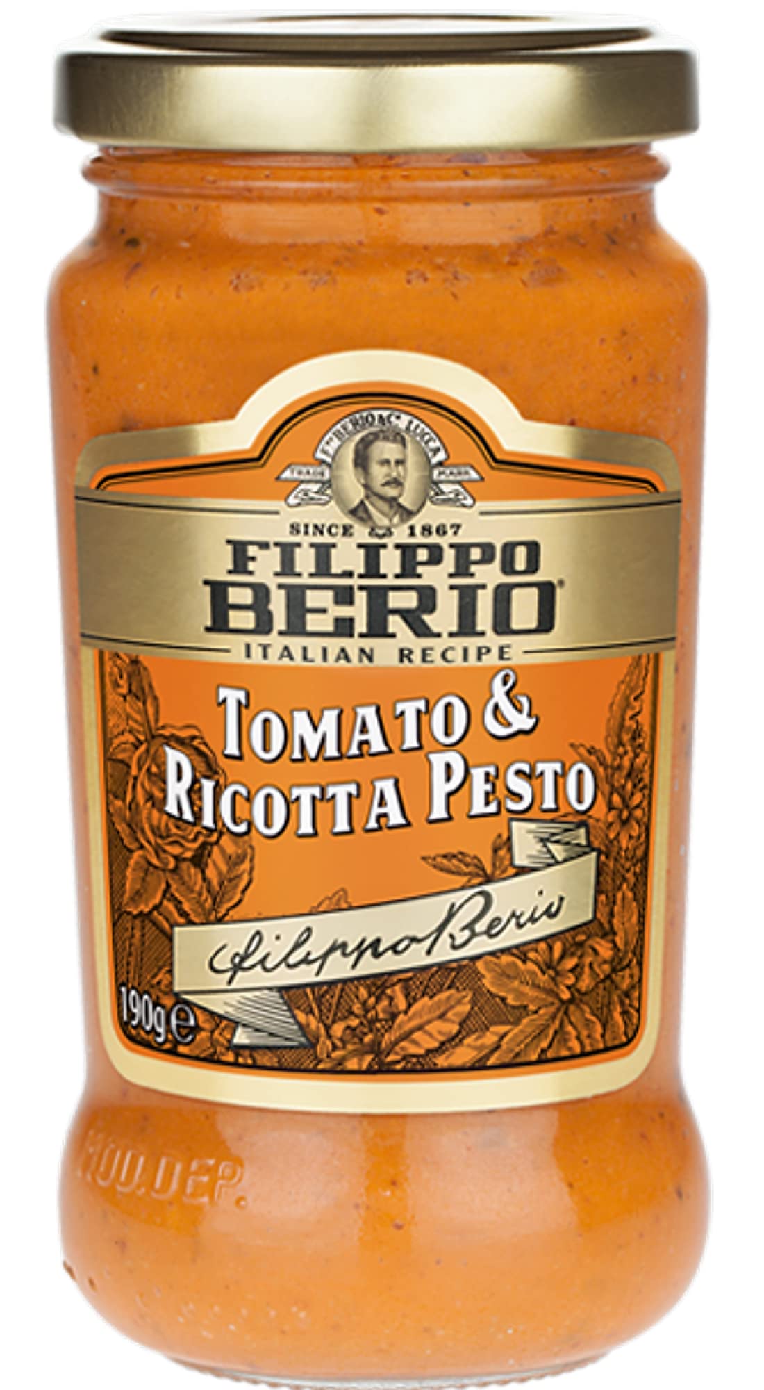Filippo Berio Pesto, Tomato & Ricotta, 6.7 Ounce Glass Jar, Gluten Free, Non-GMO