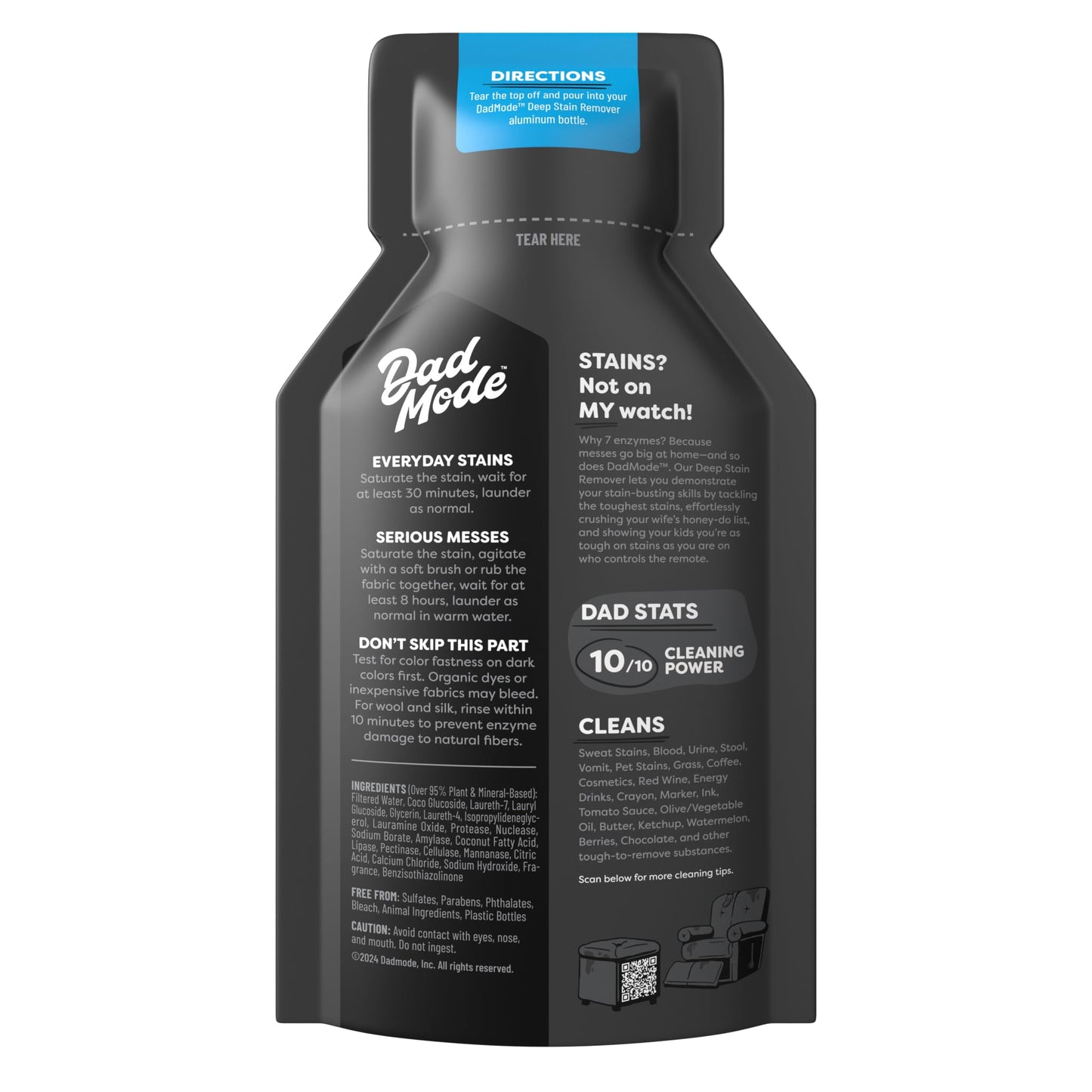 DadMode Deep Stain Remover Refill Pack, Laundry Stain Remover Spray, for Impossible Clothing Stains & Odors, 13.5 oz