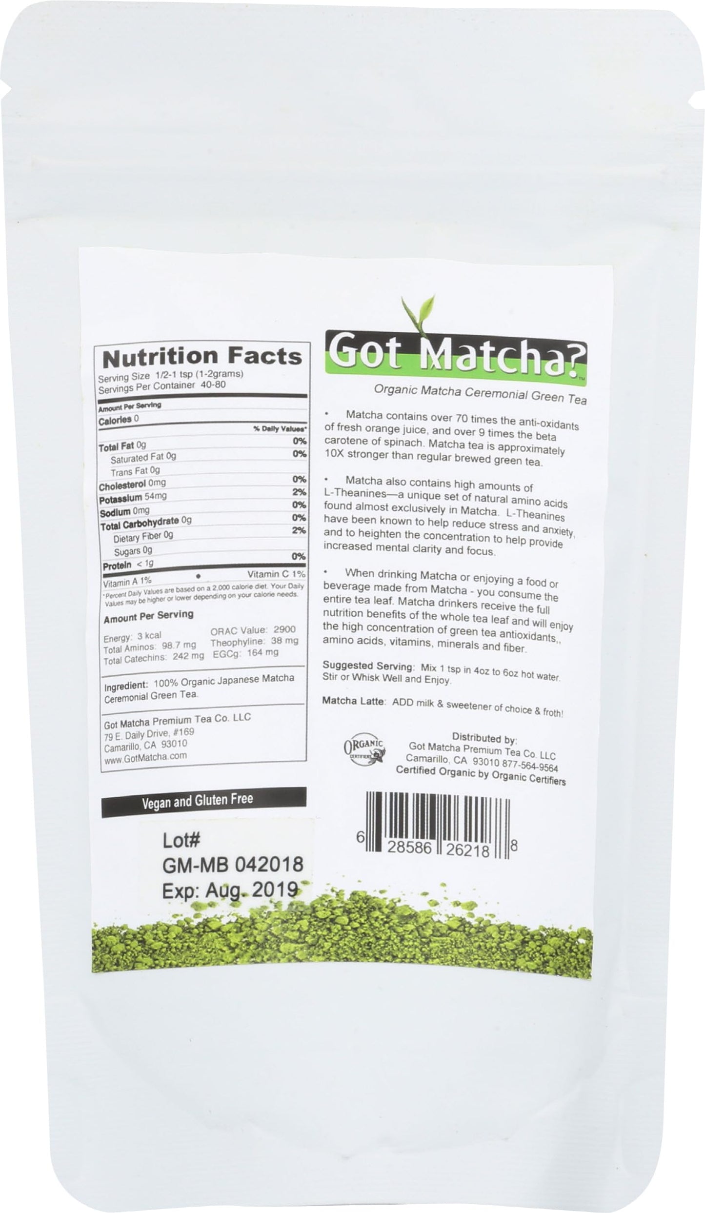 Got Matcha, Tea Matcha Ceremonial Green Organic, 2.82 Ounce
