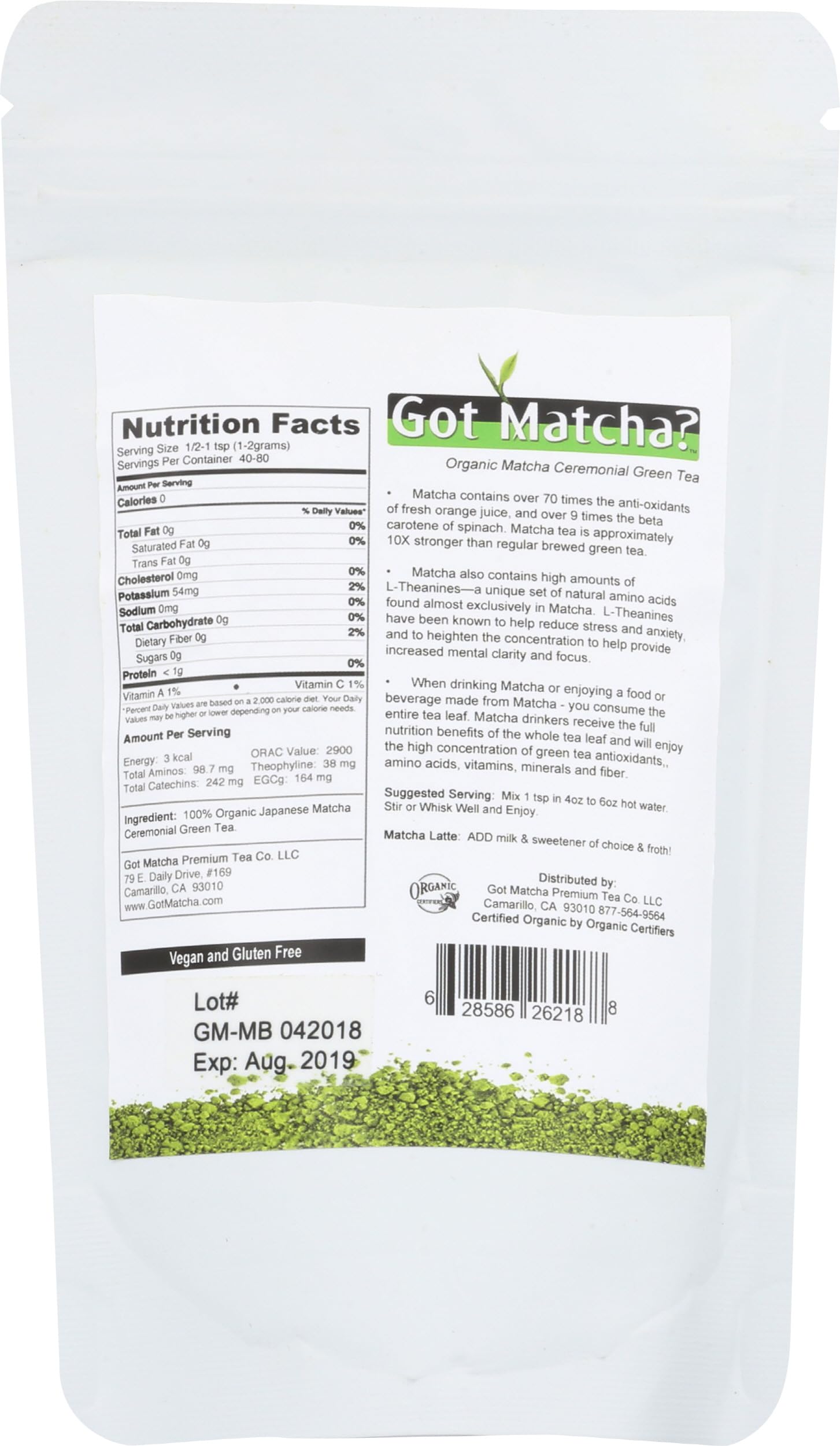 Got Matcha, Tea Matcha Ceremonial Green Organic, 2.82 Ounce