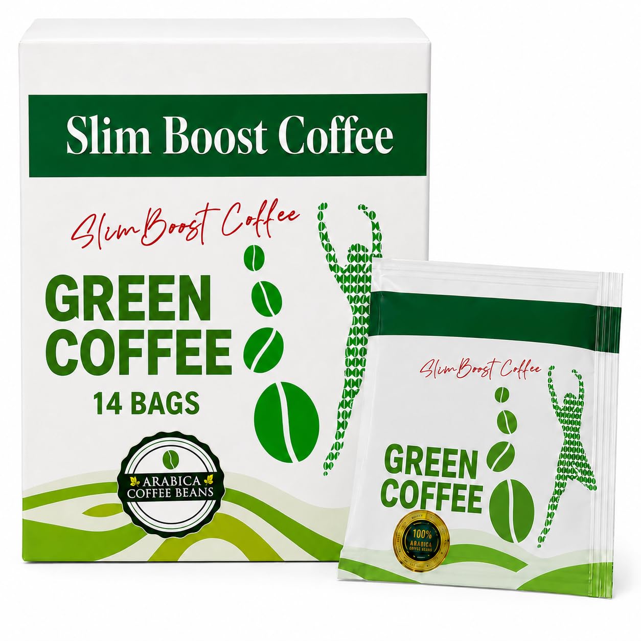 UNIQBITE Green Coffee Bags, 14 Individually Wrapped Filter Coffee Bags Made with Raw Unroasted Arabica Green Coffee Beans, 1.48 oz (42g)