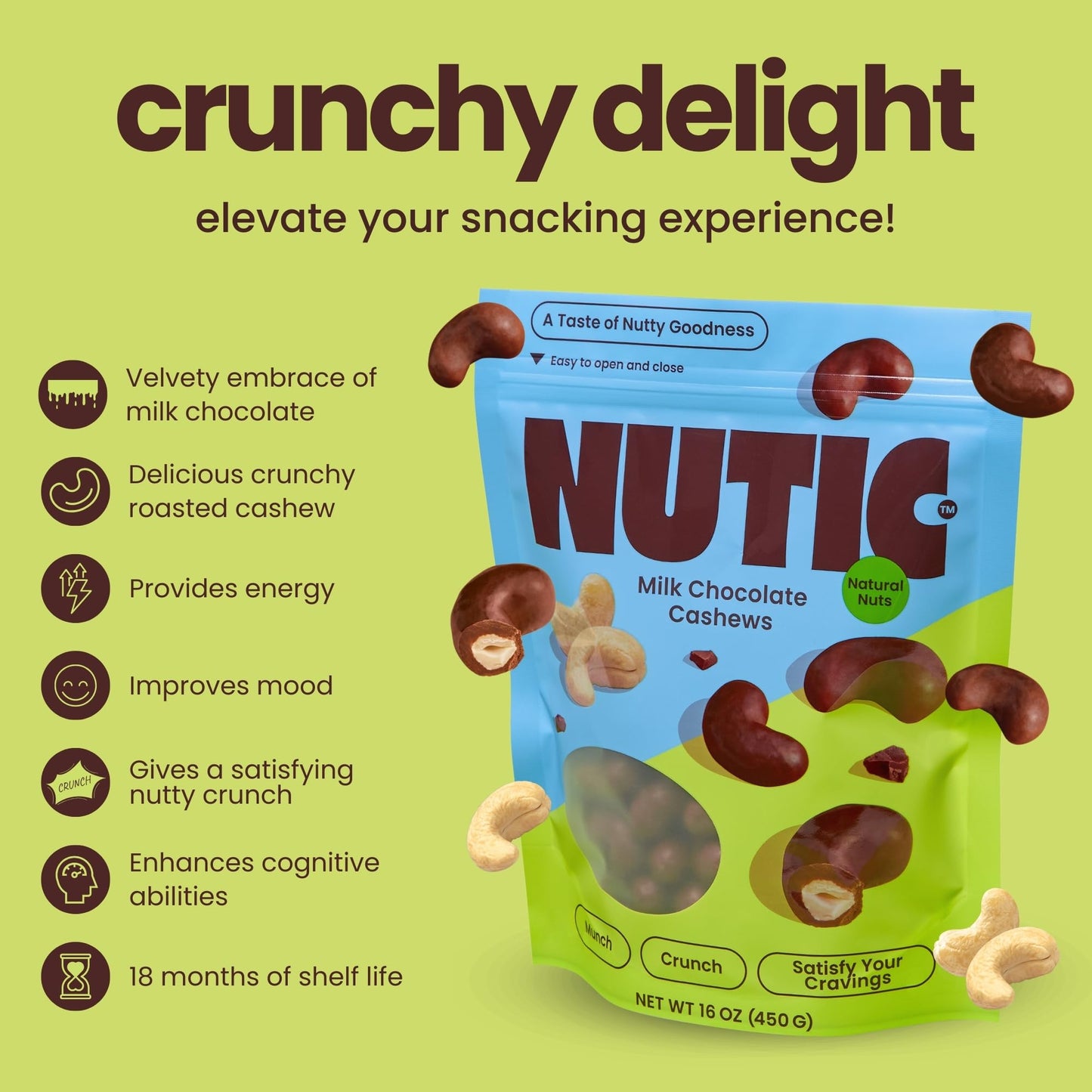 Nutic Milk Chocolate Covered Cashews - 1LB, Creamy Delights for Snacking & Gifting, Irresistible Chocolate-Covered Nuts for Holidays and Everyday