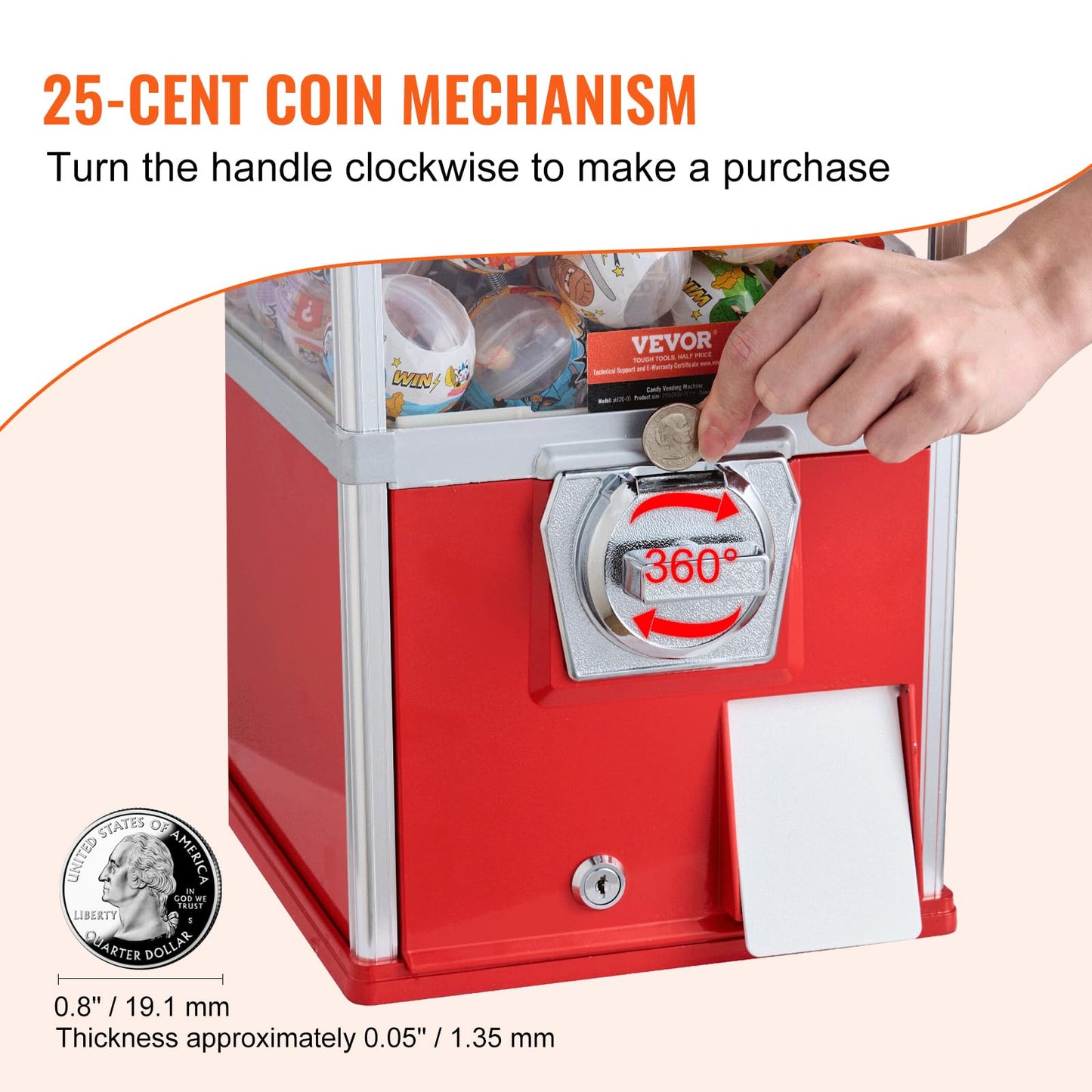 VEVOR Gumball Machine for Kids, 25" Height Home Vending Machine, PS Bouncy Balls Dispenser, Hold 230 Capsule Toys, Rectangle Bubble Gum Machine