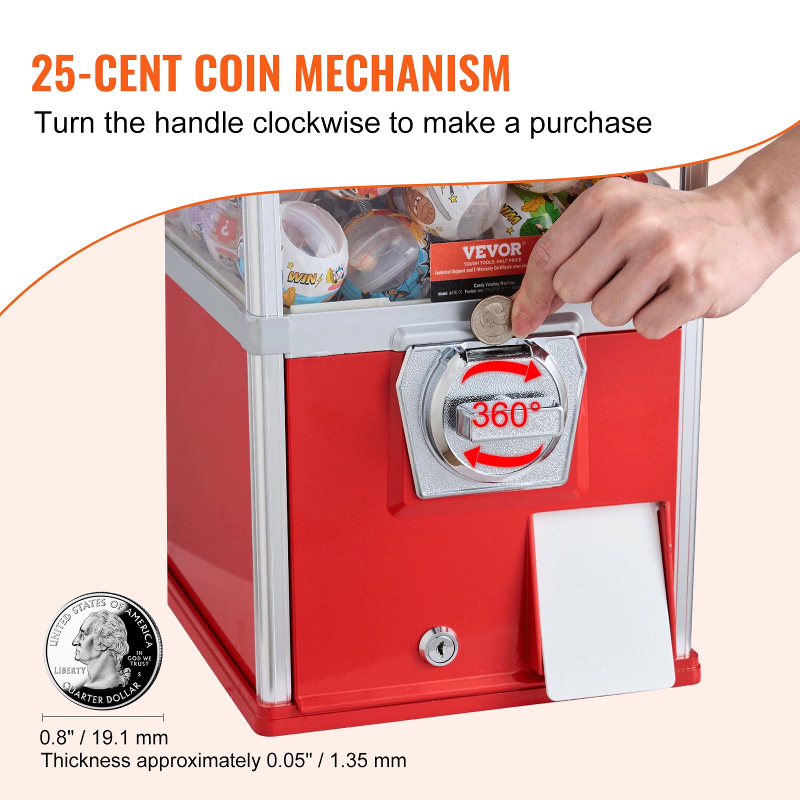 VEVOR Gumball Machine for Kids, 25" Height Home Vending Machine, PS Bouncy Balls Dispenser, Hold 230 Capsule Toys, Rectangle Bubble Gum Machine