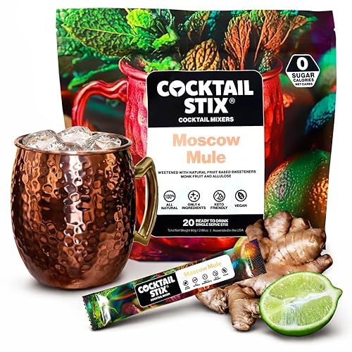 Cocktail Stix Zero Sugar Moscow Mule Mixer - Cocktail & Mocktail Drink Mixer - Skinny Mixes - Water Flavoring Packets - Vegan - No Calories, No Carbs