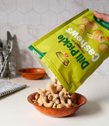 Platinum Dill Pickle Cashews - Plant Based Protein, Fiber, Healthy Snack - Roasted with Tangy Zest of Dill Pickle - Can Bring at Home, Work, Office