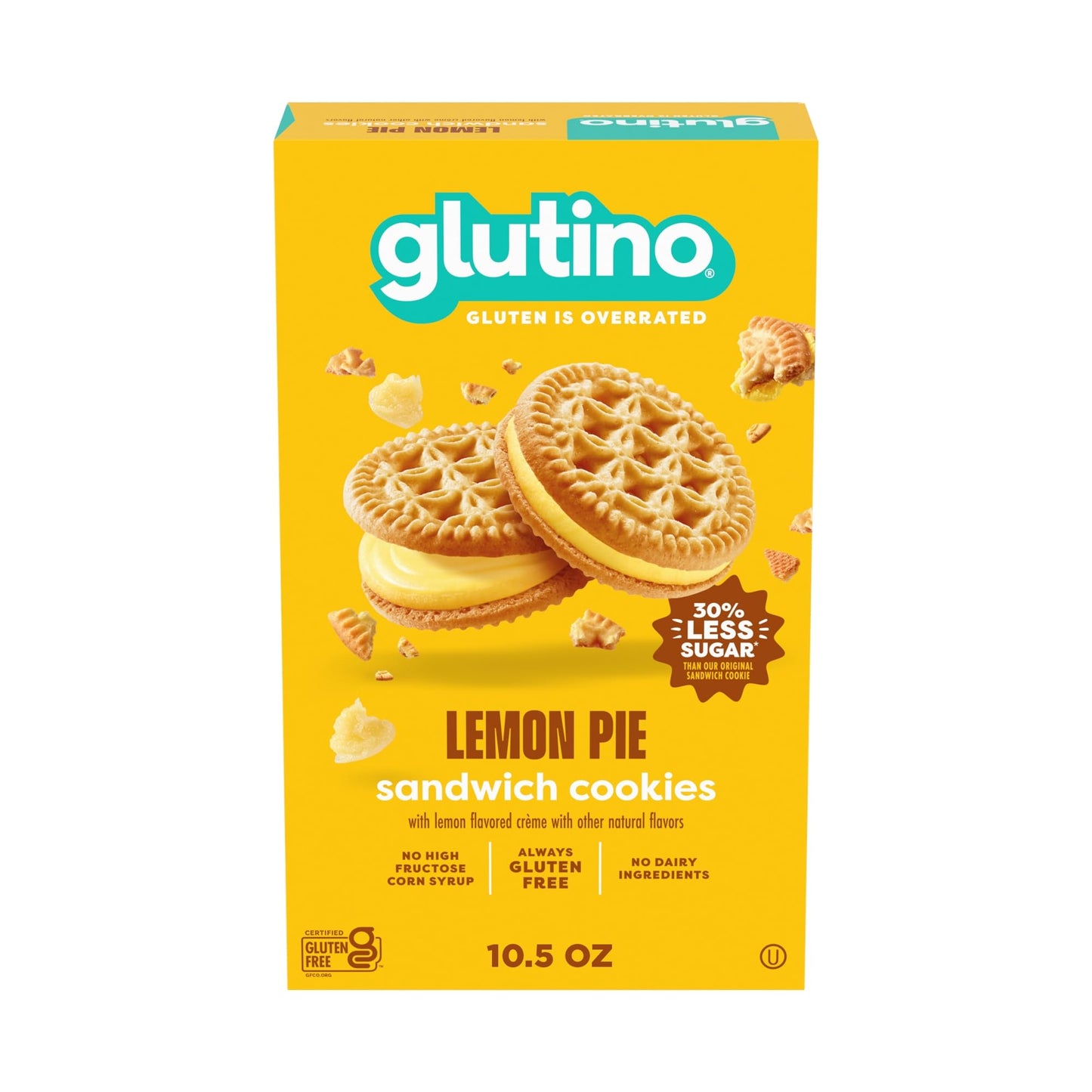Glutino Gluten Free Lemon Pie Flavored Sandwich Cookies, Gluten Free Snacks, 10.5 oz.