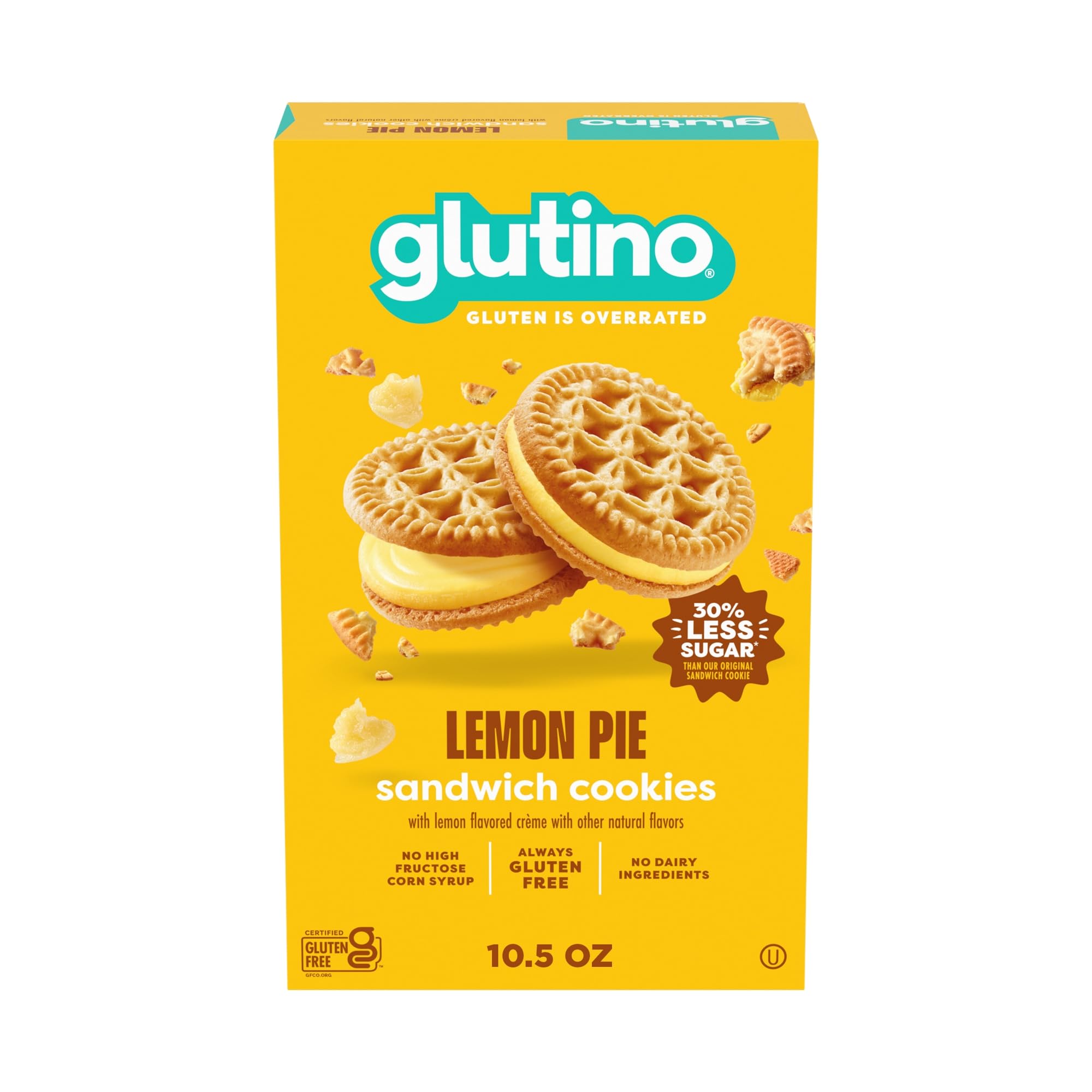 Glutino Gluten Free Lemon Pie Flavored Sandwich Cookies, Gluten Free Snacks, 10.5 oz.