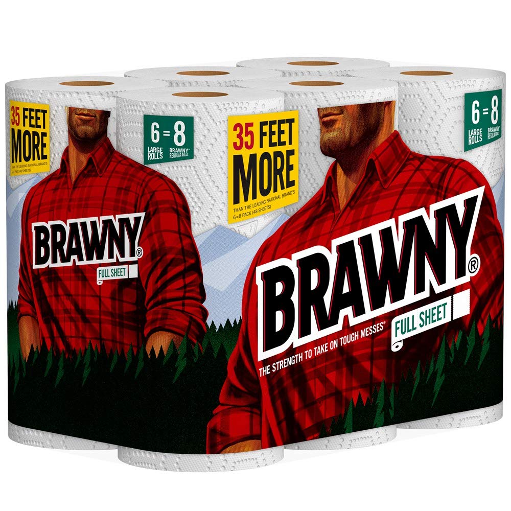 Brawny Paper Towels, 6 Large Rolls, Full Sheet, 6 = 8 Regular Rolls