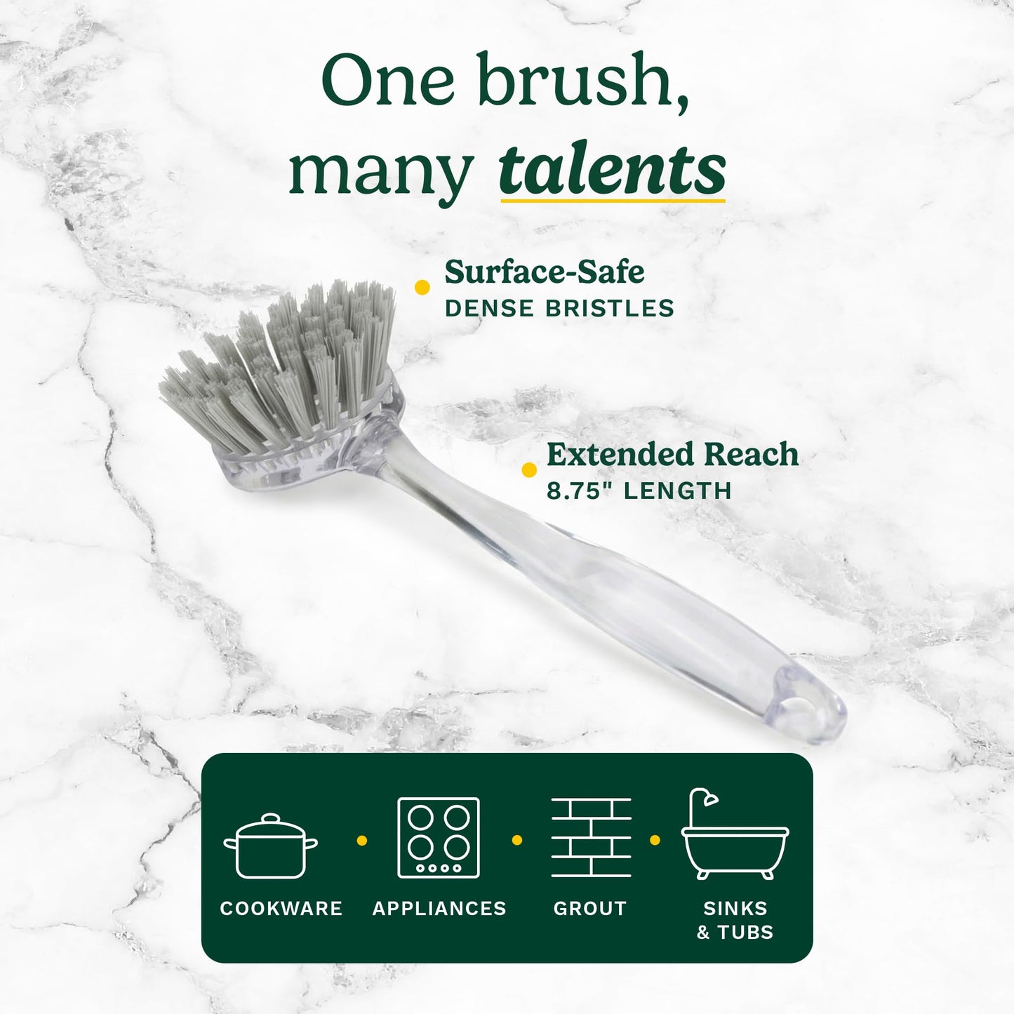 Cuisinart Dish Brush with Handle 2 Pack - Kitchen Scrub Brush for Dishes, Pots & Pans, Non-Scratch Dish Scrubber, Firm Bristles for Sink & Cookware