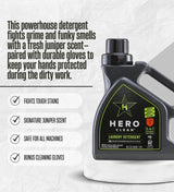 Hero Clean Juniper Scent Laundry Detergent Liquid 50 oz Bundle with Cleaning Gloves - All Natural Laundry Detergent for Everyday Use and Fabric Care