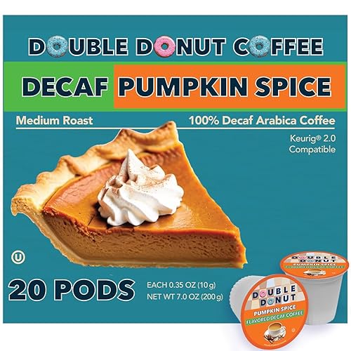 Double Donut Coffee Medium Roast Decaf Coffee Pods, Pumpkin Spice Flavored, for Keurig K-Cup Machines, 20 Single-Serve Capsules per Box