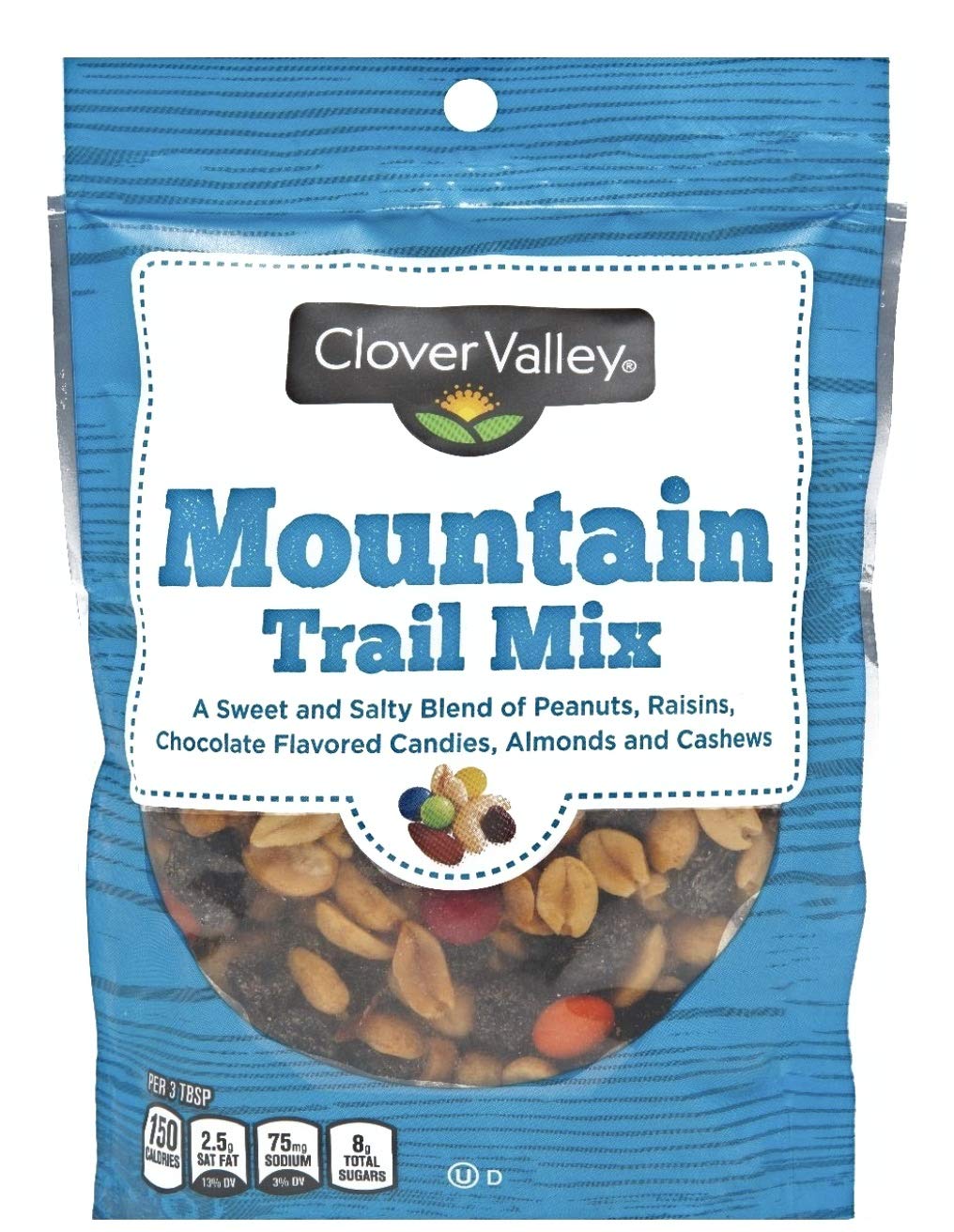 Clover Valley Mountain Trail Mix Jumbo Family Size in 24 oz Re-sealable Bag- Includes Salty Peanuts, Raisins, Chocolate Coated Candy, Almonds,