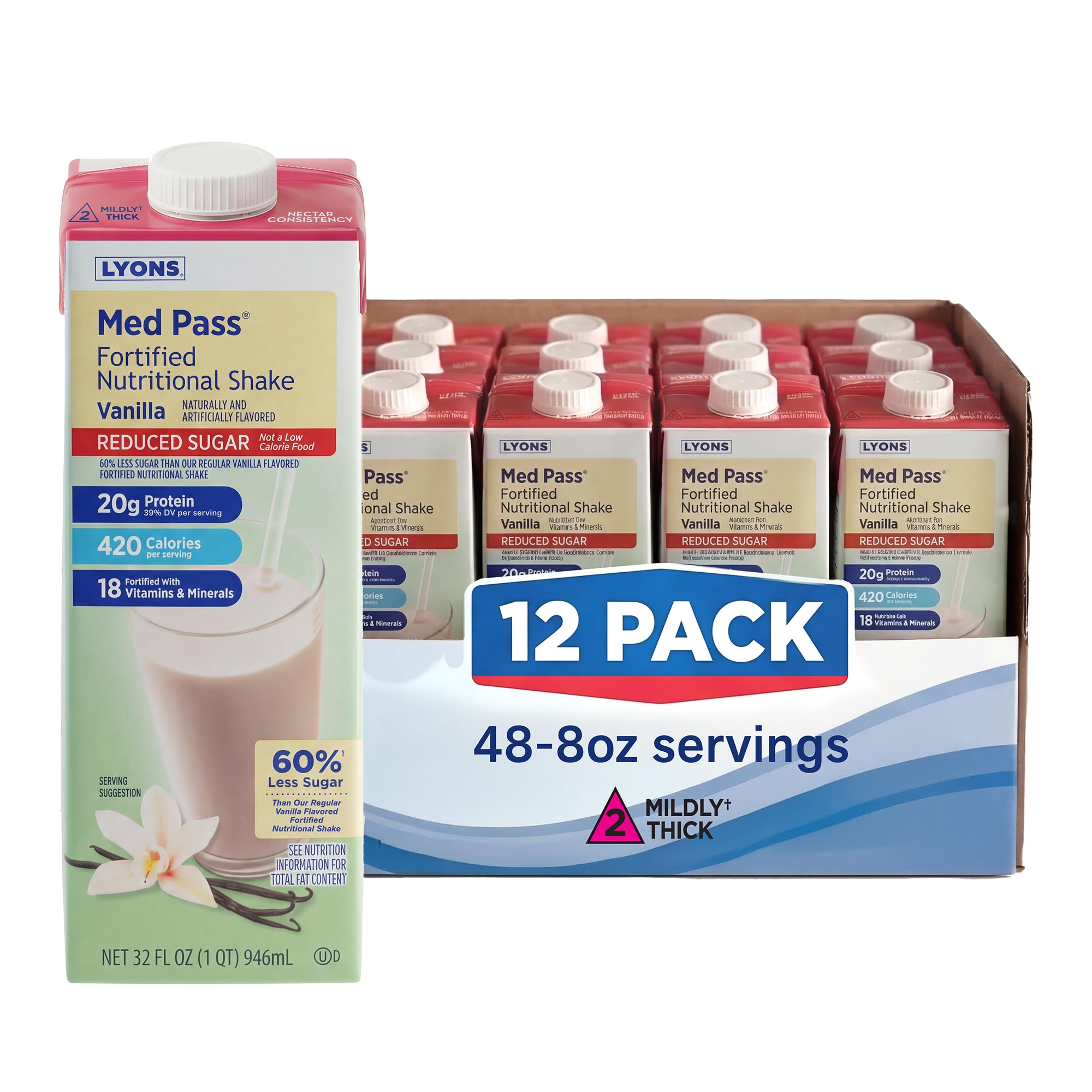 MED PASS® 2.0 Fortified Nutritional Shake, Reduced Sugar Vanilla Flavor High-Protein, Calorie-Forward Nutrition for Reduced Appetites, Vitamin