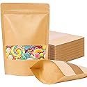 Moretoes 72pcs 5.9x8.6 Inches Kraft Paper Resealable Bags for Small Business, Stand Up Pouches, Food Packaging Bags with Window, Ziplock Coffee