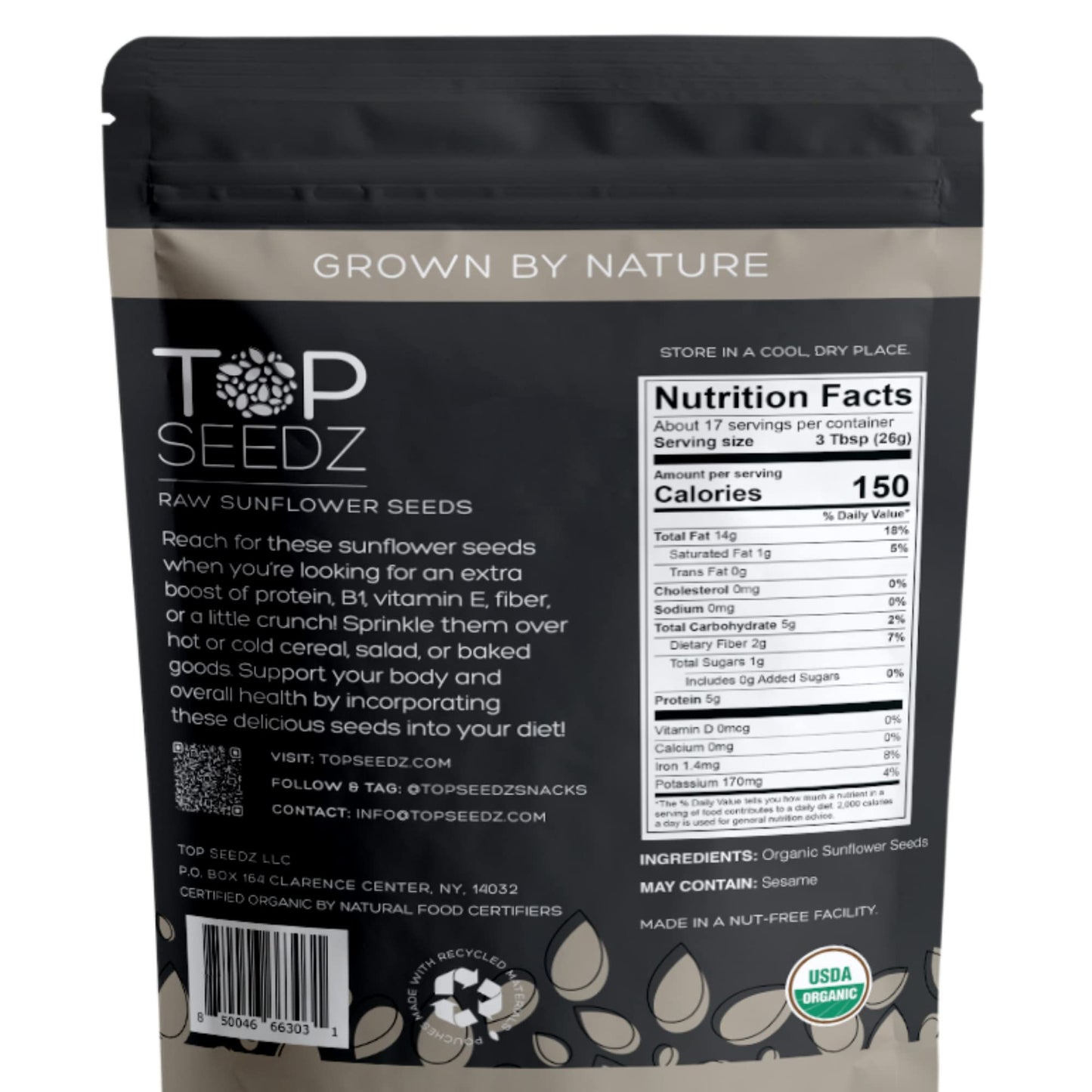 Top Seedz Certified USDA Organic Raw Sunflower Seeds | Premium Fresh and Unsalted, Shell-Free sunflower Seeds | Gluten-Free, Nut-Free, Vegan, Kosher