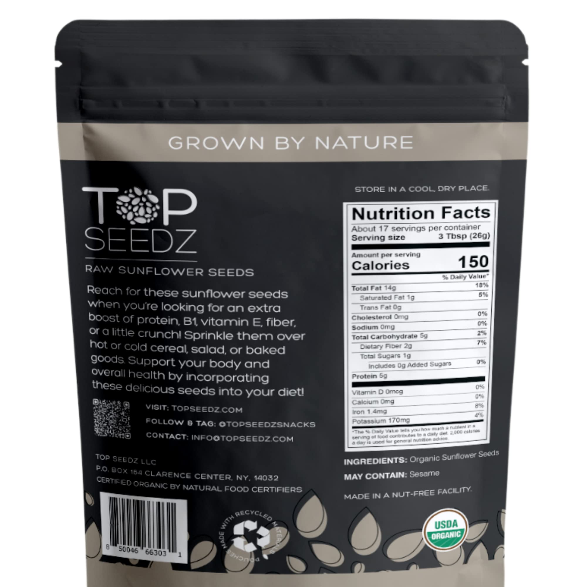 Top Seedz Certified USDA Organic Raw Sunflower Seeds | Premium Fresh and Unsalted, Shell-Free sunflower Seeds | Gluten-Free, Nut-Free, Vegan, Kosher