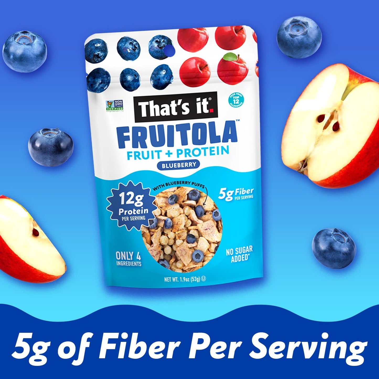 That’s it. Fruitola Fruit Granola - Blueberry, 12g Plant-Based Protein, 5g Fiber from Fruit, 100% Real Fruits, Only 4 Ingredients, Zero Added Sugar