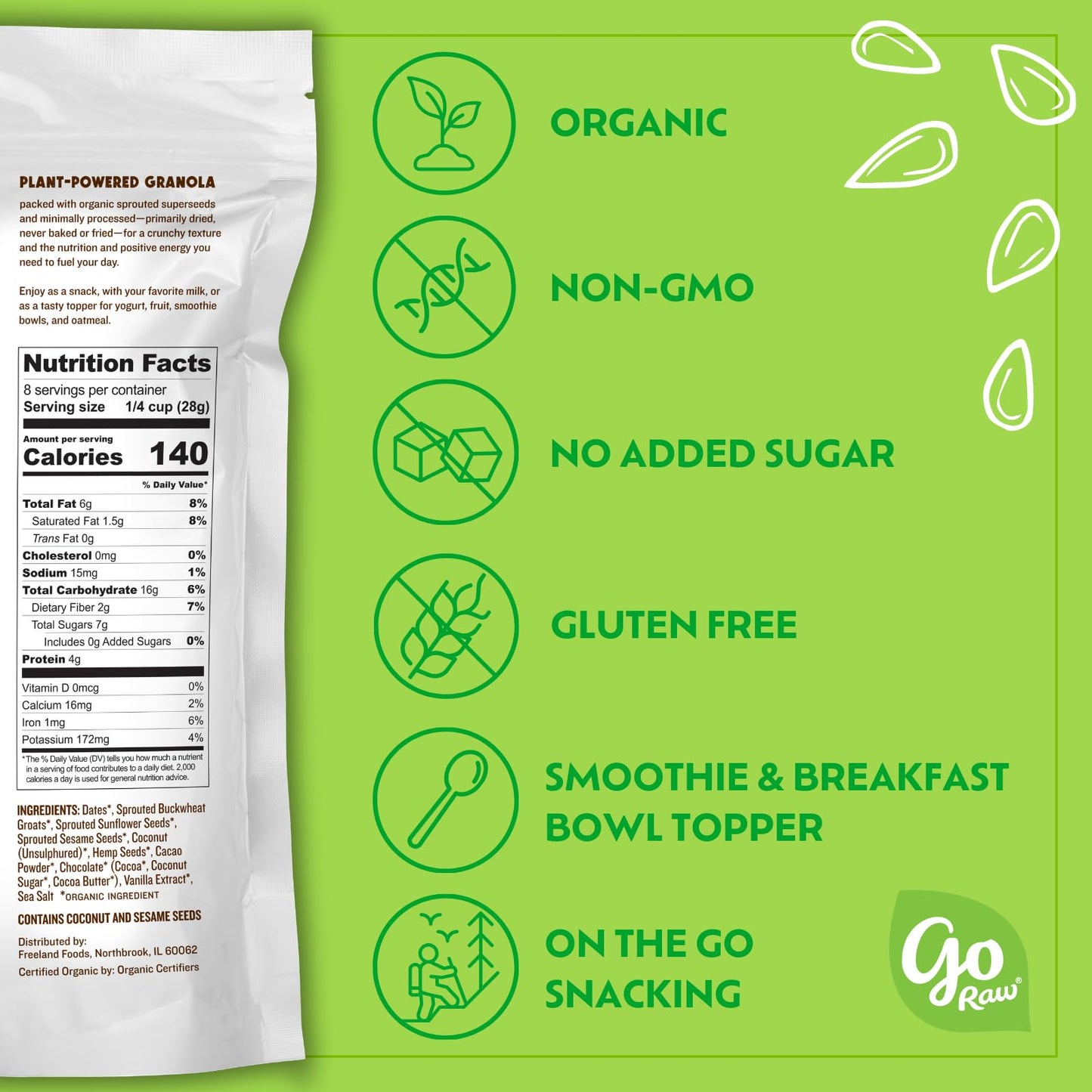Go Raw Organic Sprouted Granola, Coco Crunch, 6 ct box of 8 oz bags