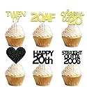 18pcs Black Gold Glitter Dessert Cupcake Pick for Straight Outta 2006 Cheer to 20 Years Old Theme Decor Supplies Happy 20th Birthday Party Decoration