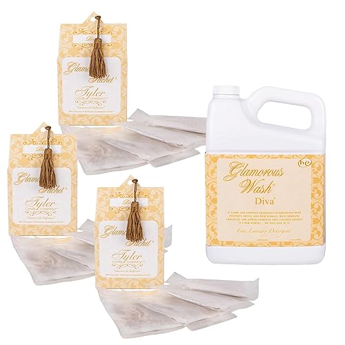 Elanze Designs Tyler Candle DIVA 64 Ounce Glam Laundry Detergent and Scented Sachet Bundle; set of 4
