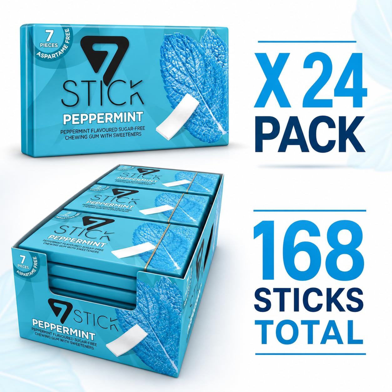 UNIQBITE Peppermint Sugar Free Chewing Gum, Natural Mint Gum Bulk, Sugarless Chicles for Fresh Breath, Aspartame Free, 24 Packs x 7 Pieces, 168 Count