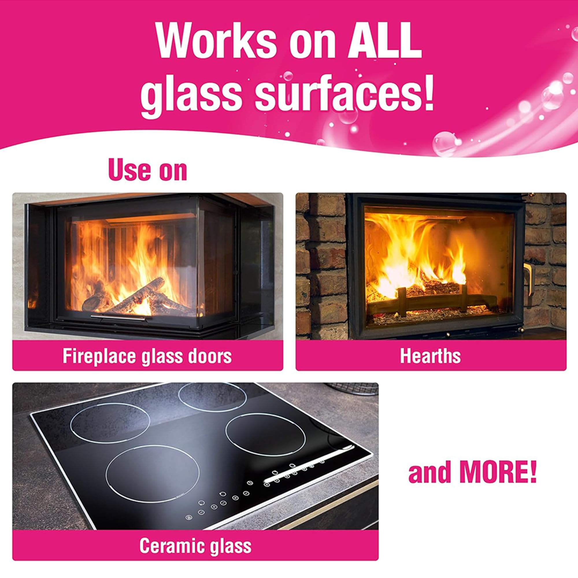 Quick N Brite Fireplace Glass Cleaner Kit with Cloth and Sponge, Removes Soot, Smoke, Creosote, and more, 16 oz, 1-Pack
