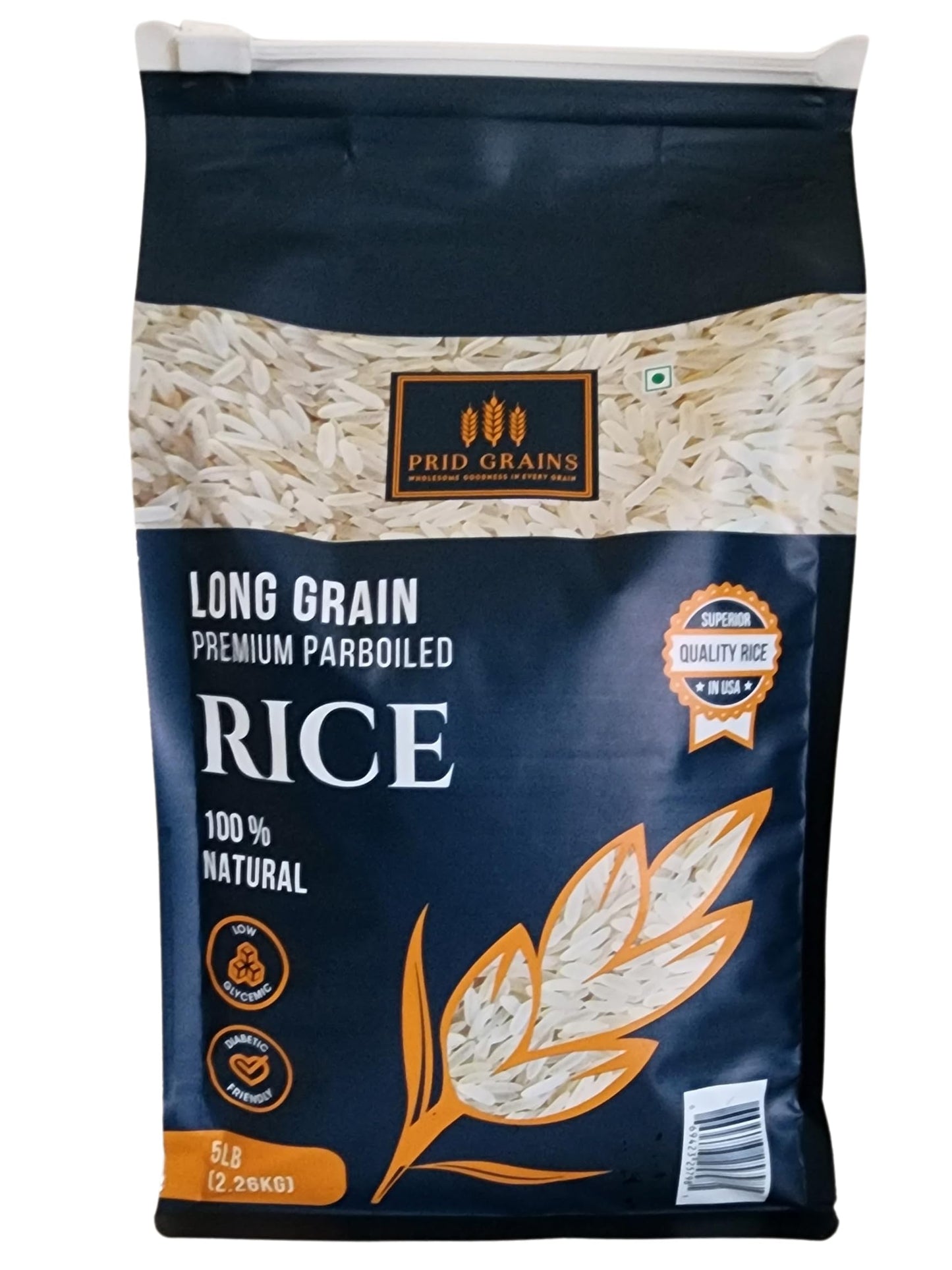 Prid Grains Premium Parboiled Rice, 5 lb Bag, Medium