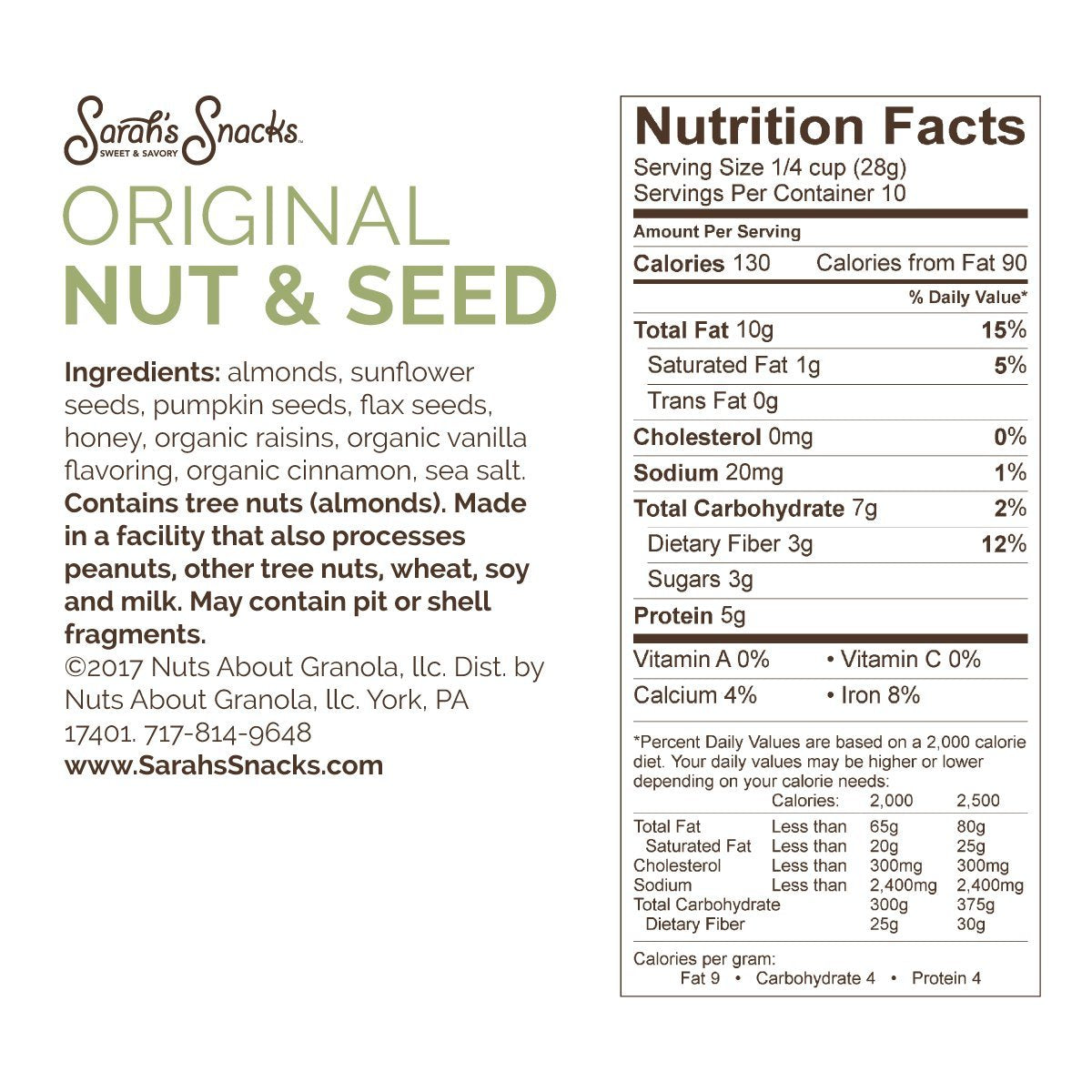 Sarah's Snacks Original Nut & Seed Grain Free Granola | Paleo | No Refined Sugar | Low Carb | Gluten Free | Dietitian Formulated | 10 oz Bag (Pack