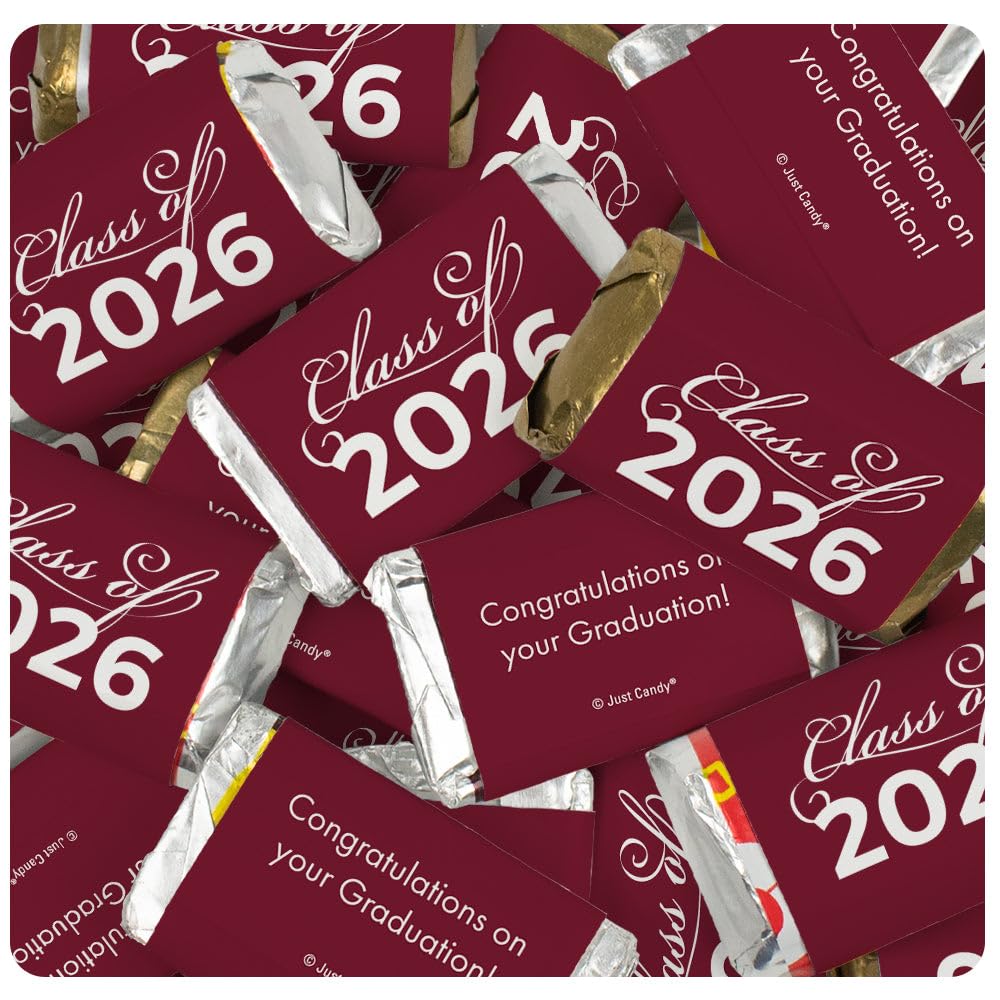 34 Pcs Maroon Graduation Class Of 2026 Wrapped Miniatures (10oz Bag)