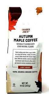 Trader Joes Autumn Maple Ground Coffee - Pack of 2 Bags - 14 oz Per Bag - Seasonal Flavor - 100%% Arabica Ground Coffee - Light Roast